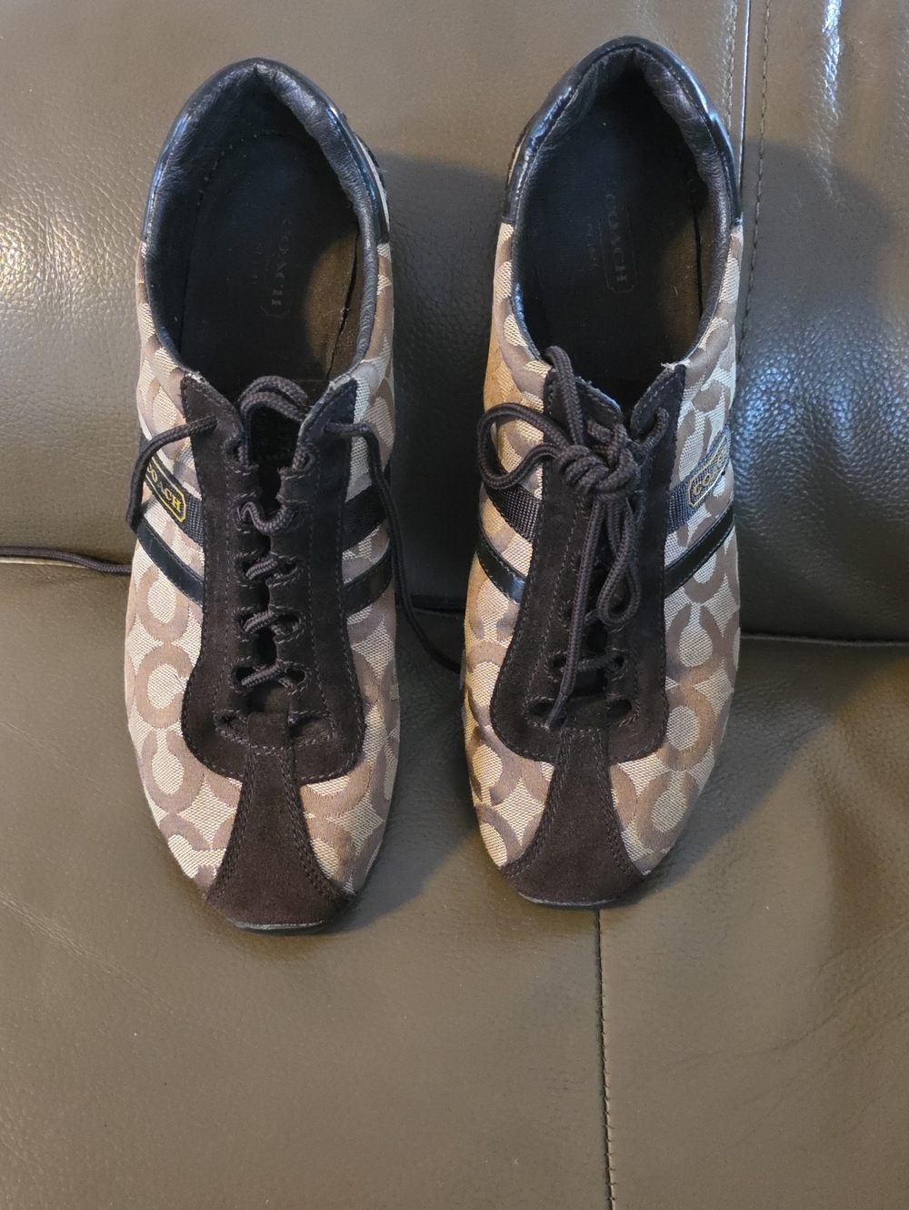 Coach Women Signature Logo Brown Lace-Up Sneakers